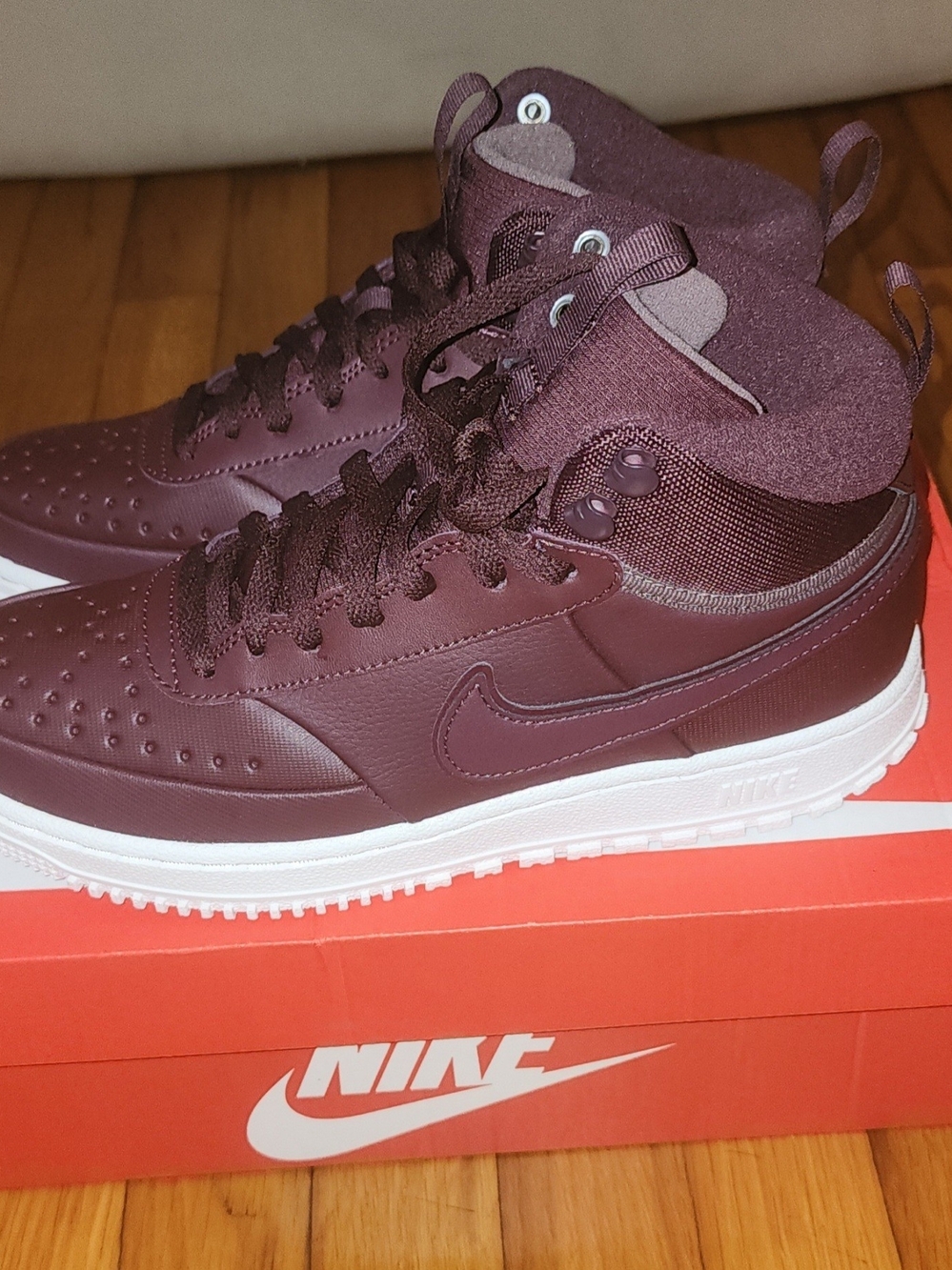 Nike Court Vision Mid WNTR Burgundy Crush Mid Top Leather Sneakers  Men 7.5